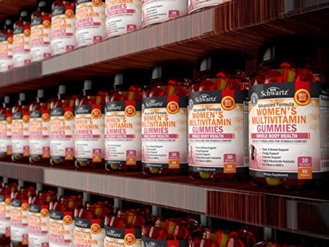 Gomitas multivitamínicas para mujer, con vitaminas A, C, B6, B12, D y E para apoyo inmunológico, nutrientes altamente absorbentes para la salud del cuerpo entero, soporte de hueso, pecho y energía, 60 gomas