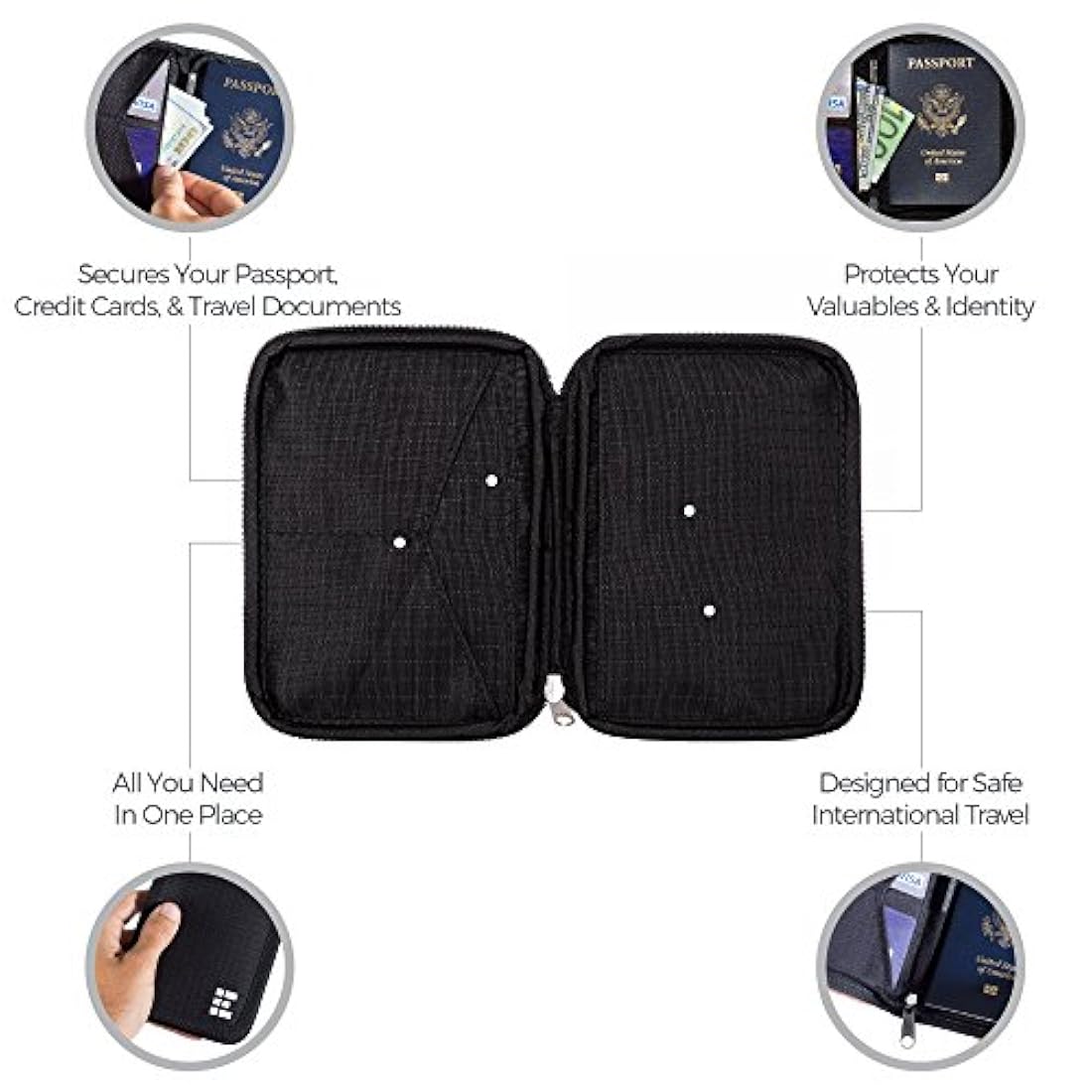 Portadocumento de viaje estilo cartera con bloqueo RFID