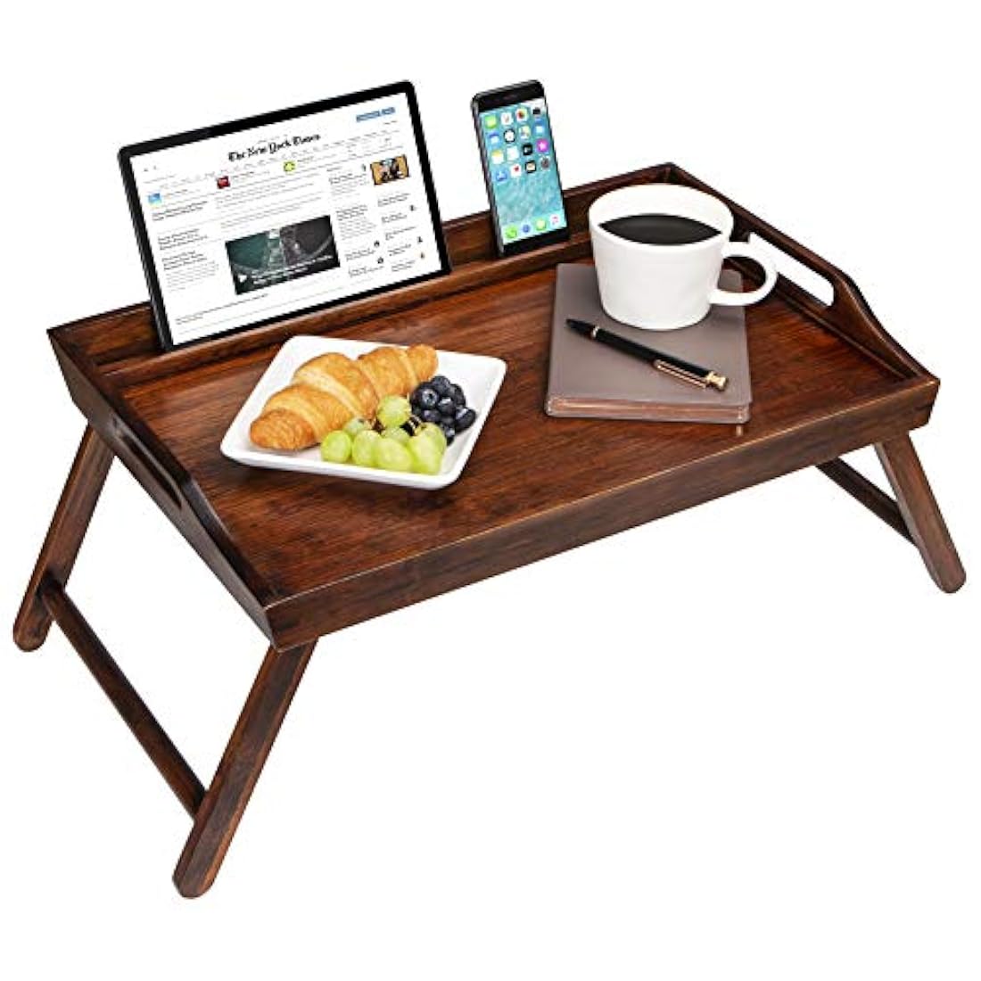 Bandeja para cama con soporte para teléfono