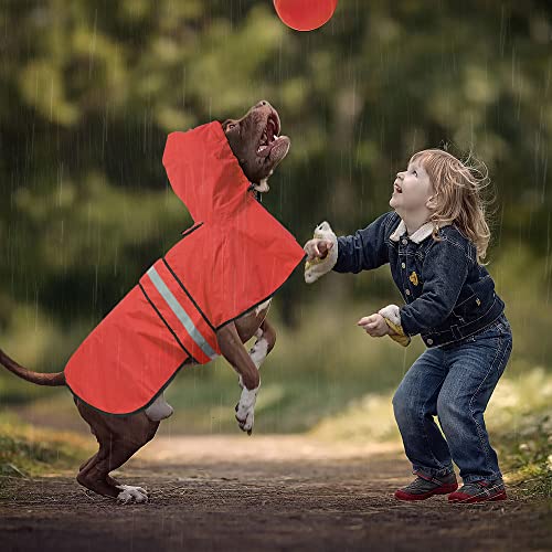 Ezierfy Impermeable reflectante impermeable para perros, chaqueta ajustable para mascotas, poncho ligero con capucha para perros pequeños a X, grandes y cachorros (rojo, S)
