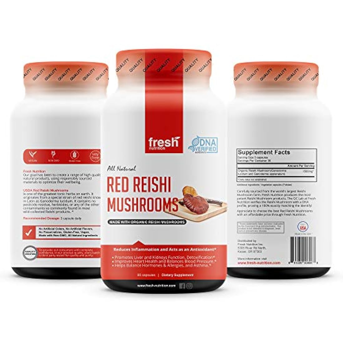 Cápsulas de hongos Reishi orgánicos-Fórmula verificada  ADN