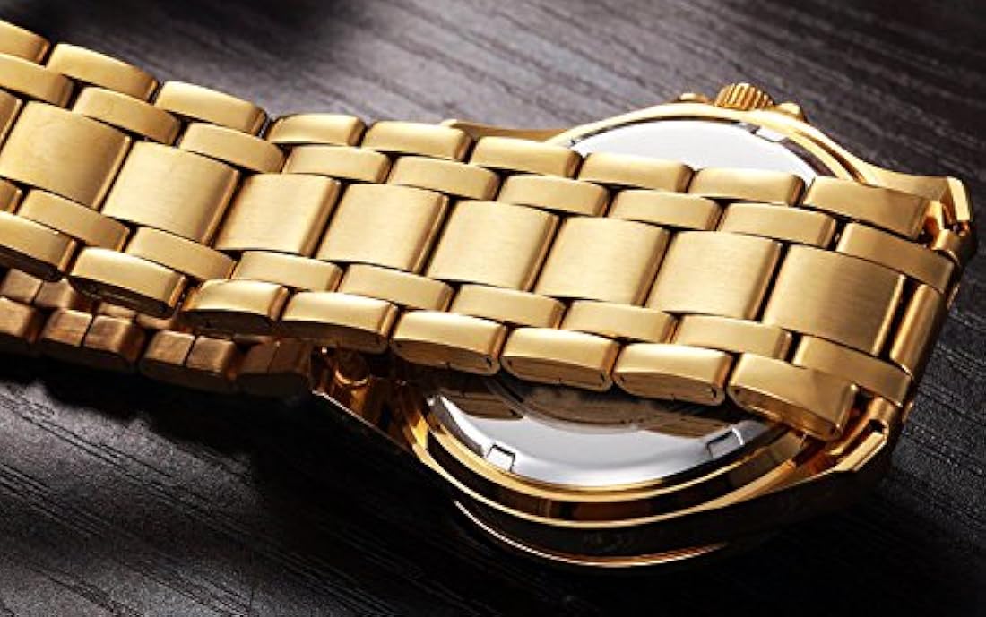 Reloj de acero inoxidable dorado, cristales estilo clásico
