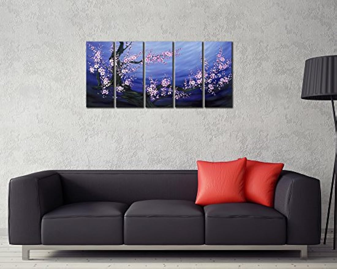 Cuadro 5 piezas púrpura flores lona cortada estirada