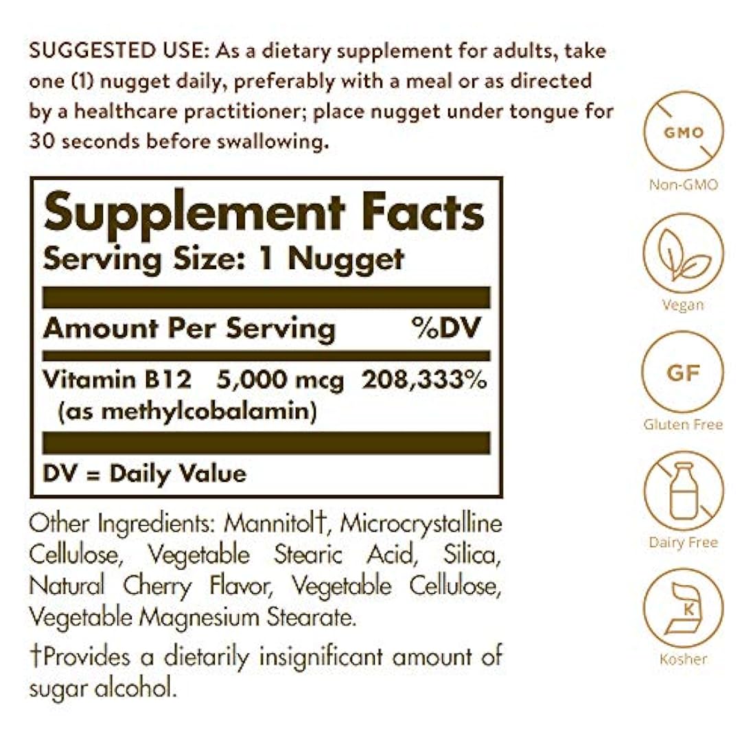 Solgar Methylcobalamin Vit.b12 Nuggets, 5000 mcg, 60 Ct (3 botellas)