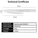 Cuchillo de cocinero FANTECK VG10 Damasco profesional