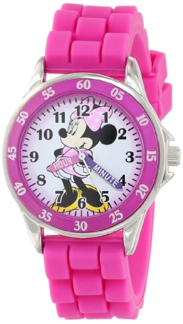 Disney MN1157 Reloj rosa de Minnie Mouse con malla de goma