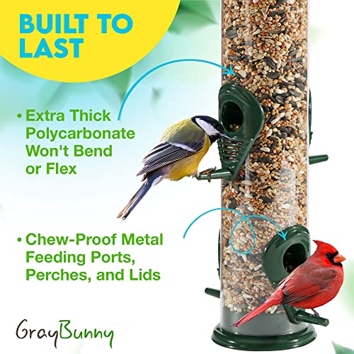 Gray Bunny Comedero para pájaros para colgar al aire libre – comedero de pájaros de tubo de metal de alta calidad, paquete de 2, a prueba de masticación, resistente a la intemperie y al agua