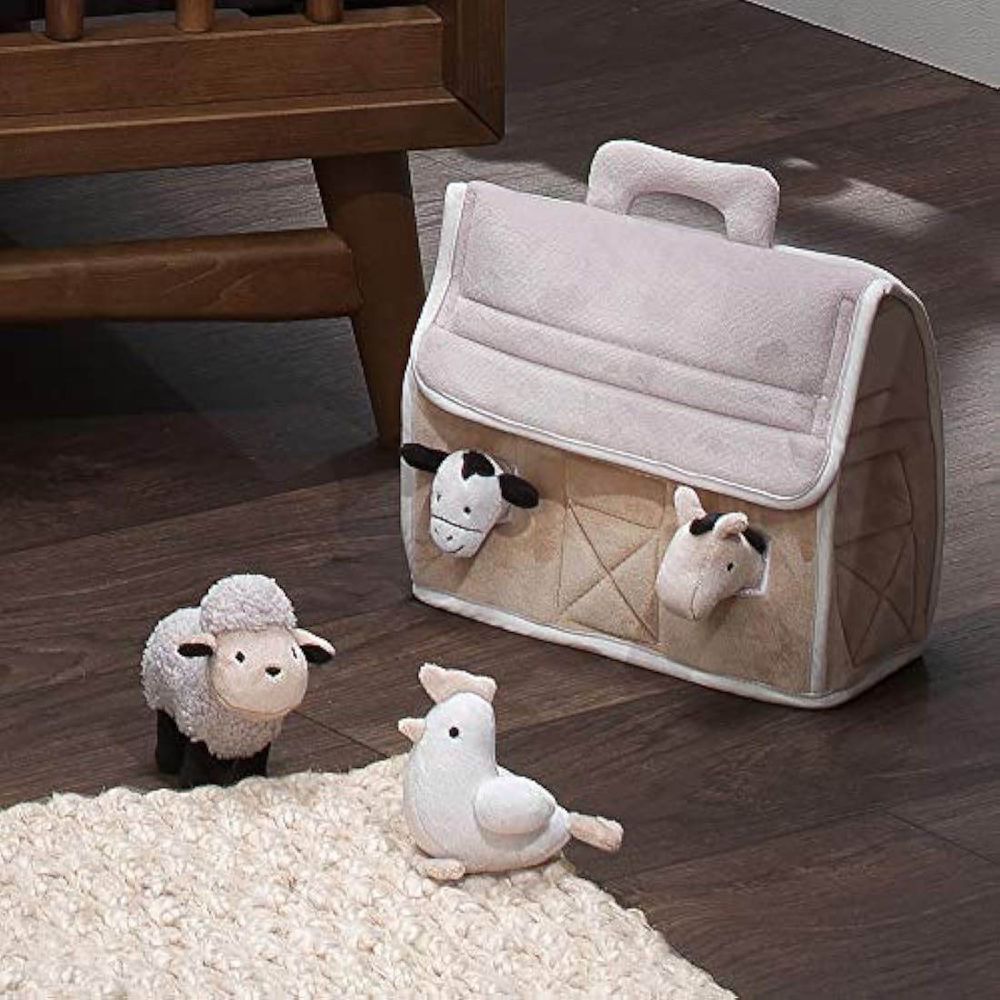 peluche con 4 animales de peluche, color gris y blanco