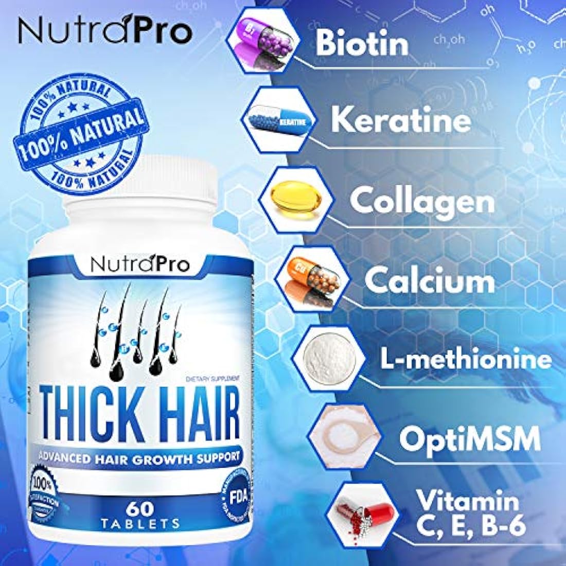 Vitaminas gruesas para el crecimiento del cabello  píldoras