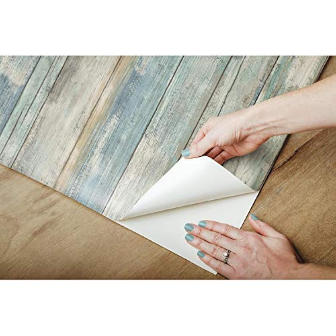 papel decorativo autoadhesivo tipo madera desgastada azul