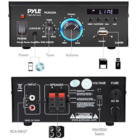 Amplificador de potencia visualización LED PYLE-HOME PCAU25A