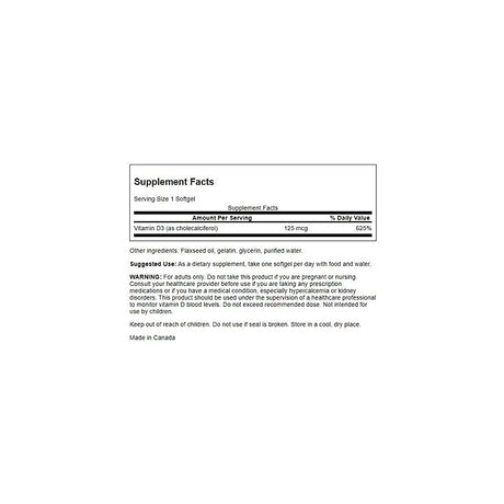 Vitamina D-3 5000 UI para la salud ósea 250 cápsulas blandas