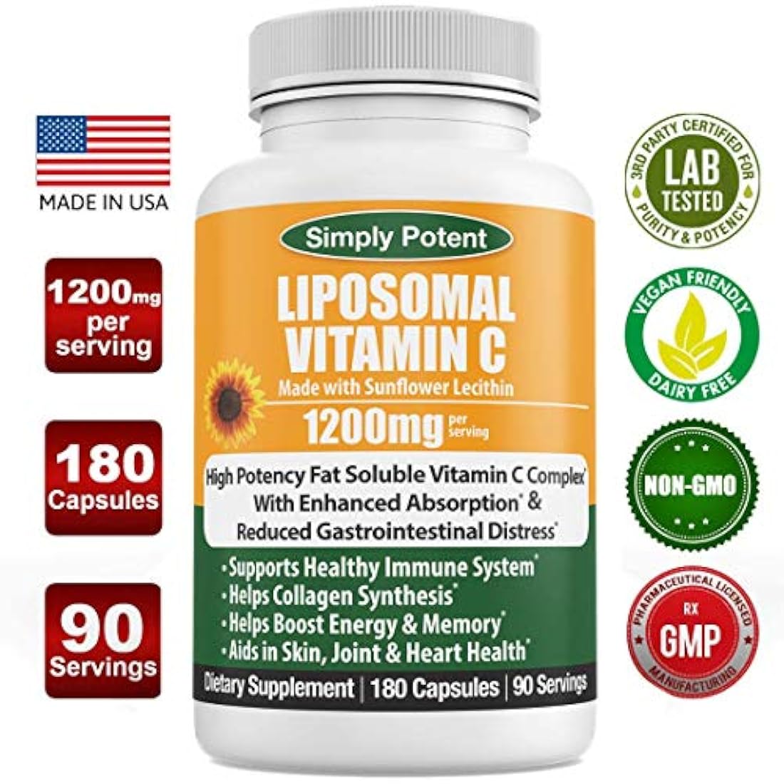 Vitamina Liposomal C 1200mg 180 Cápsula Alta dosis