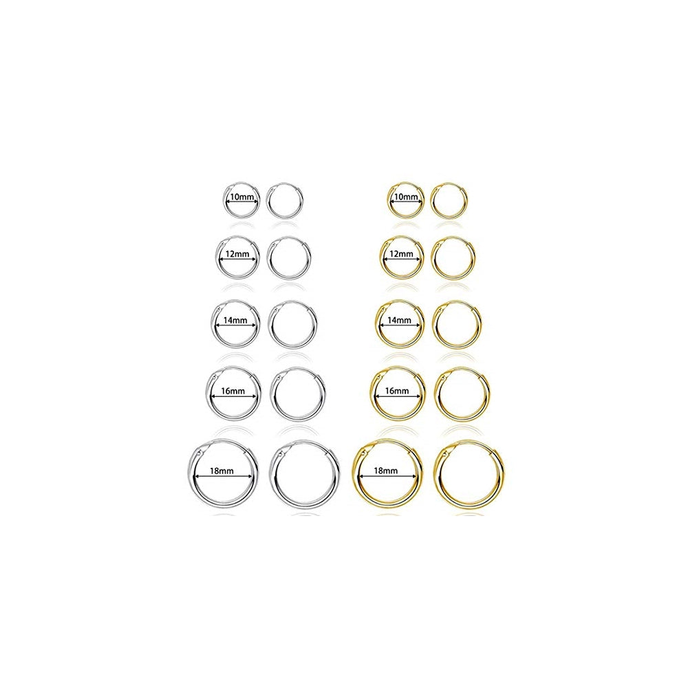 Aretes de acero inoxidable hipoalergénicos 10 pares