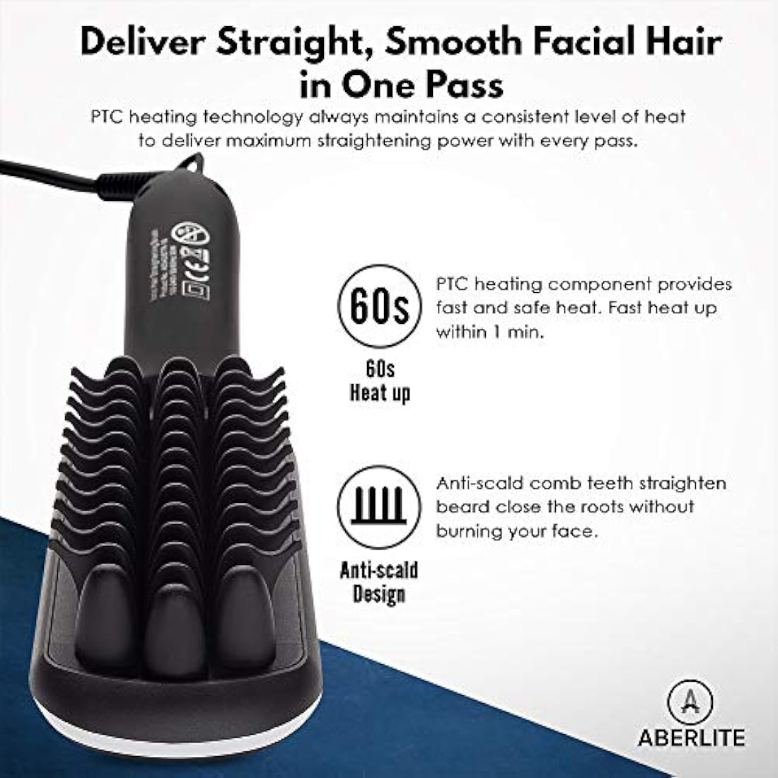 Cepillo iónico de calor alisador de barba para hombres