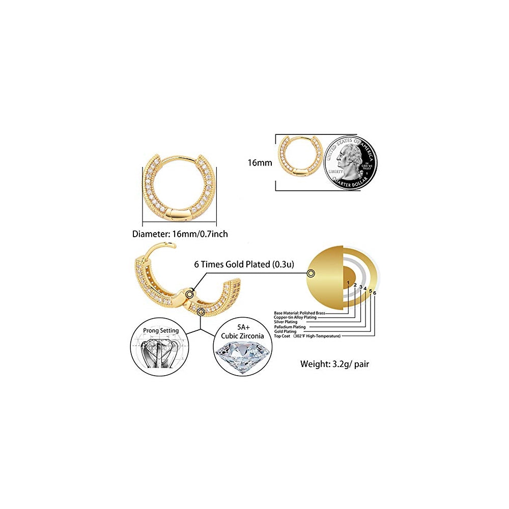 Aretes de aro con circonita cúbica  chapados en oro