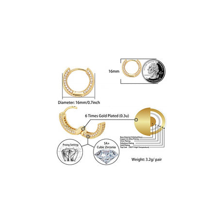 Aretes de aro con circonita cúbica  chapados en oro