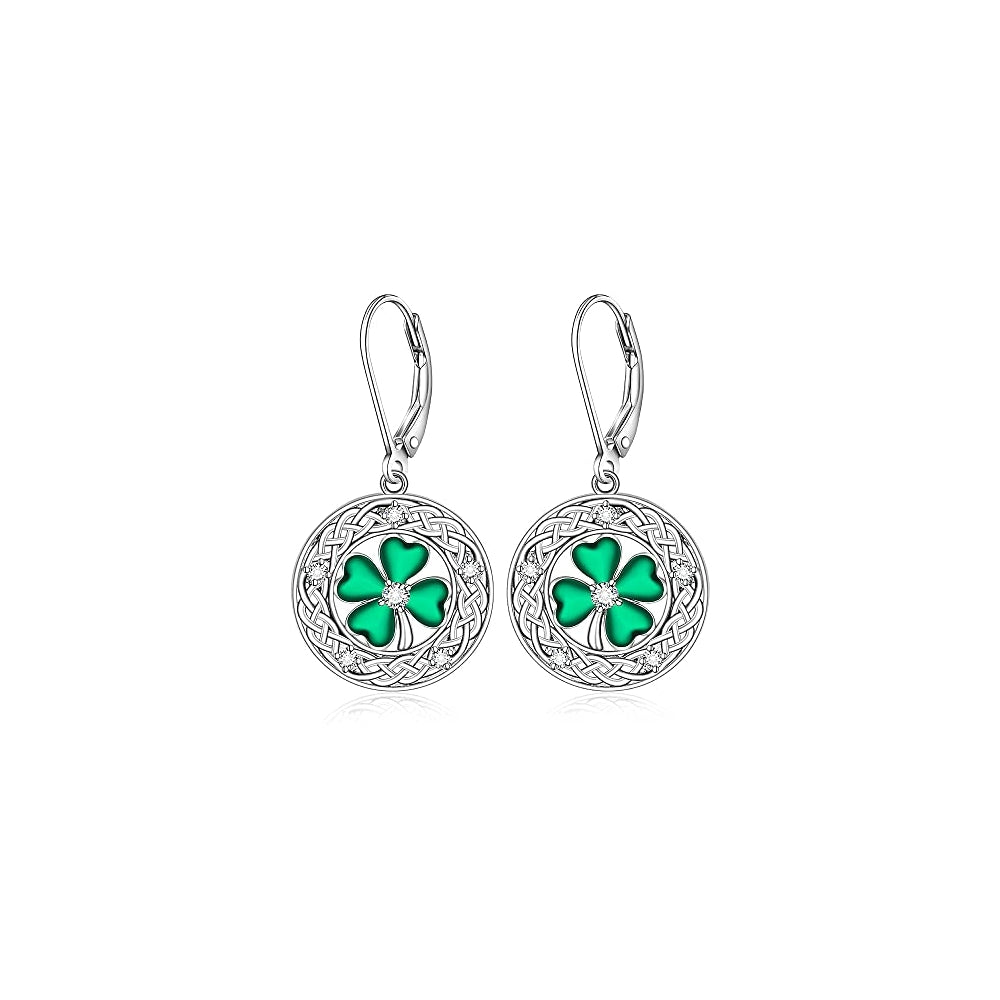 Aretes de trébol de cuatro hojas con nudo celta para mujeres