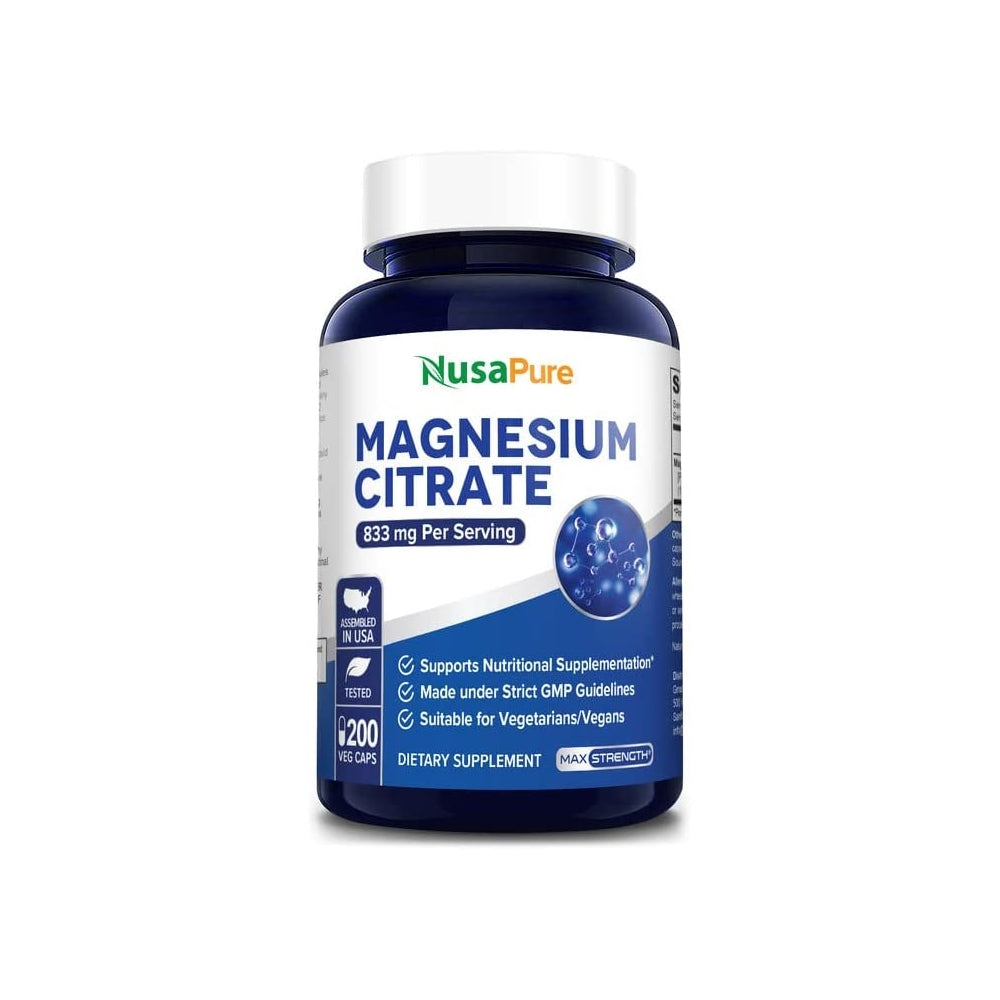 Suplemento de citrato de magnesio 833 mg  200 cápsulas