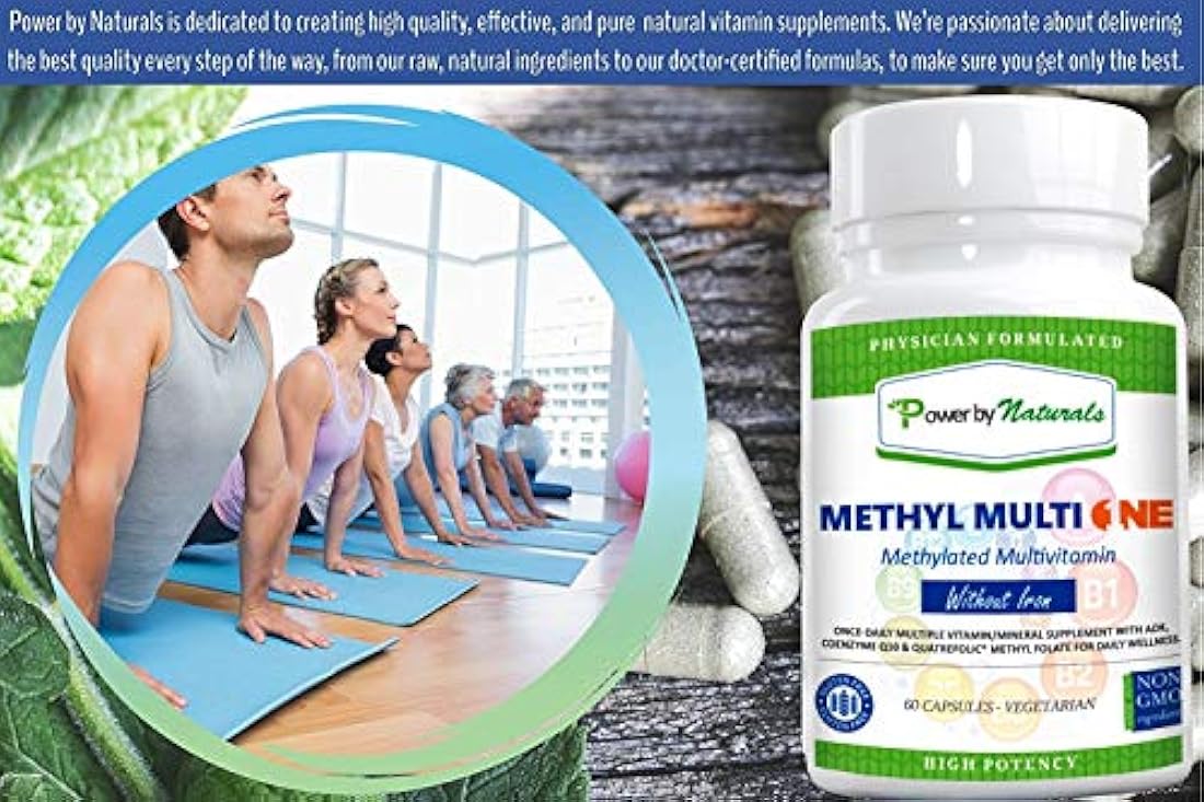 Power By Naturals - Methyl Multi One Without Iron - Once Daily MTHFR Support Supplement - Methylation Protect Methylated B12 Multivitamin with ADK, CoQ10, Quatrefolic Methylfolate - 60ct Vitamins