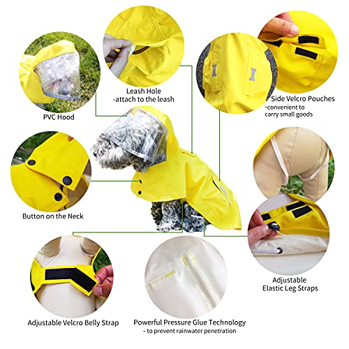 Impermeable impermeable para perros con poncho, chaqueta de lluvia ajustable amarilla con agujero para correa para perros pequeños, medianos y grandes (XS)