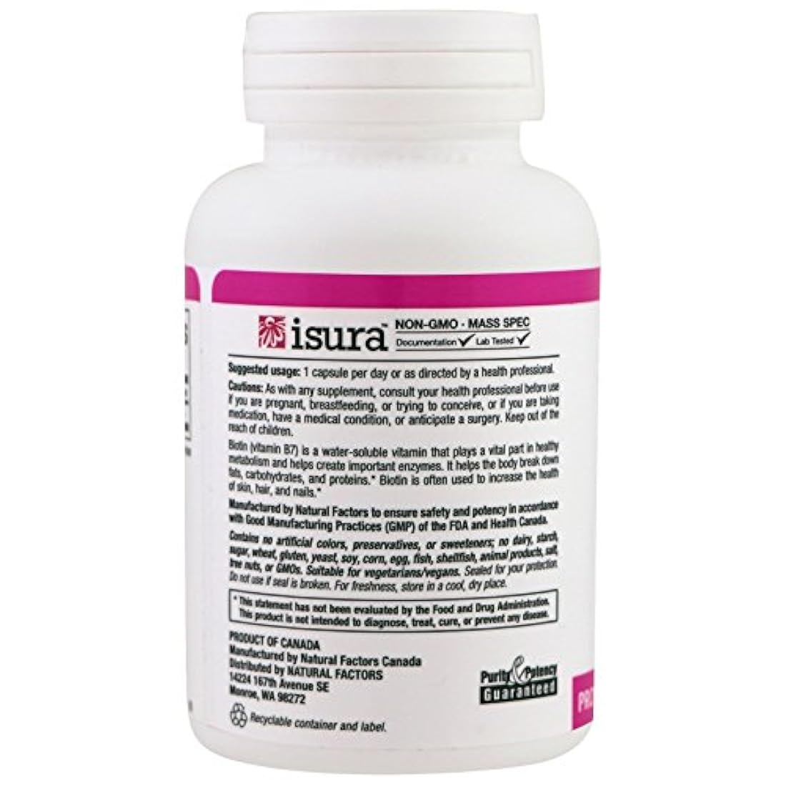 Biotina Extra Fuerza de 10000 MCG Natural factores 60 Vcaps