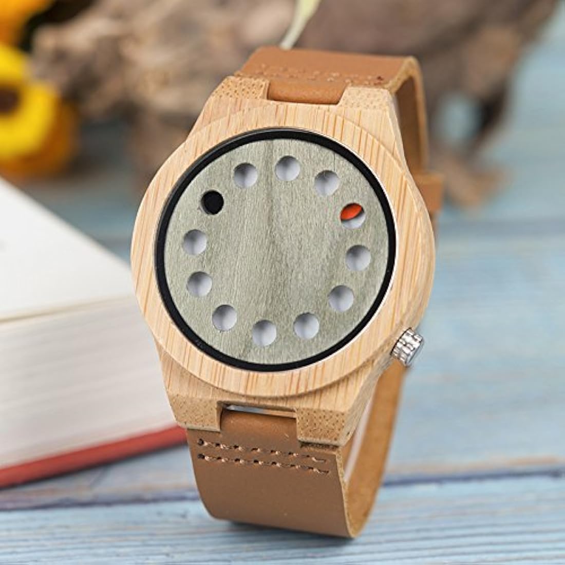 Reloj de madera de bambú para hombre 12 agujeros Temporizador