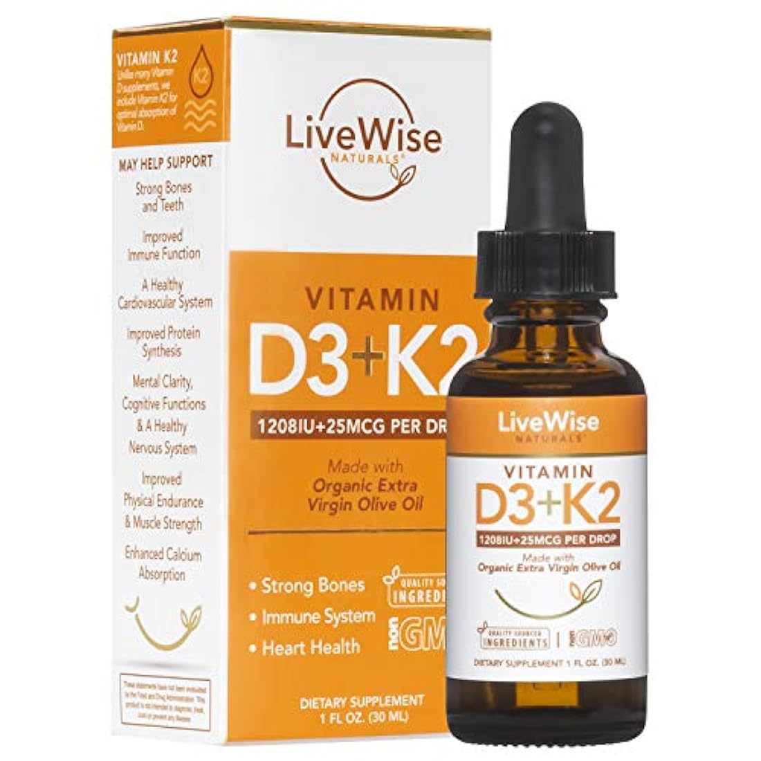 Vitamina D3 con gotas líquidas K2 para una mejor absorción