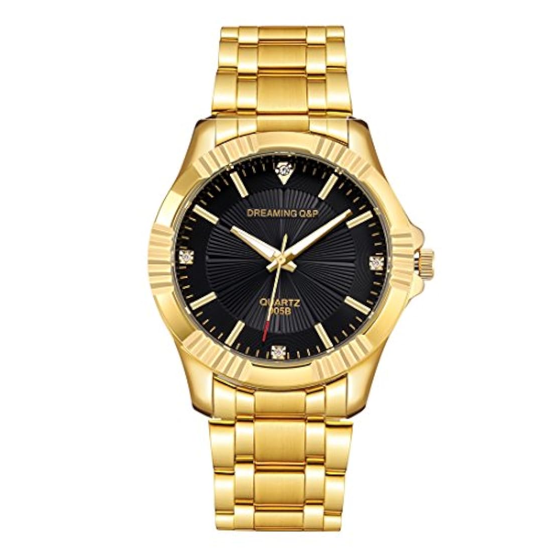 Reloj de acero inoxidable dorado, cristales estilo clásico
