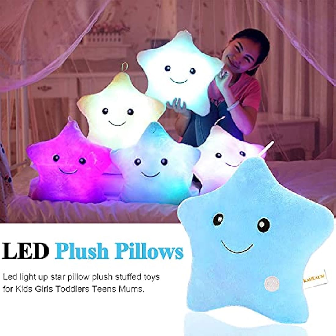 Peluche tipo Cojín con luz LED de estrella azul, de 14.0in