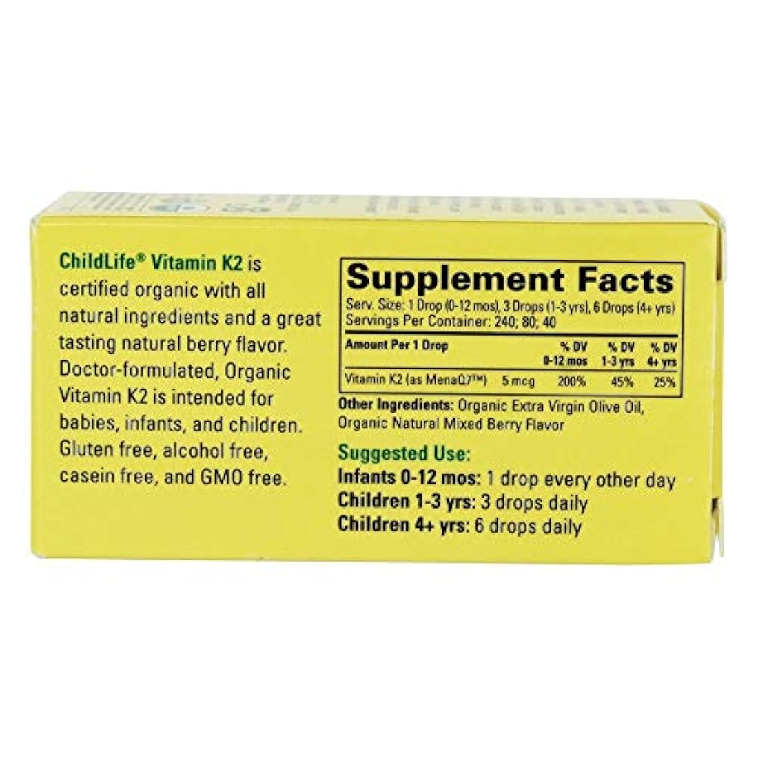 Botella de cristal de bayas naturales de vitamina K2 orgánico, 0,95 libras