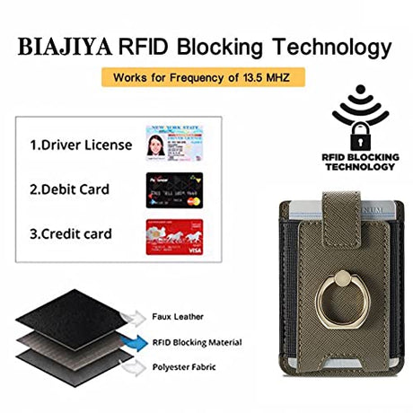 Tarjetero RFID para teléfono celular, tarjetero adhesivo de crédito para la parte posterior del teléfono para la mayoría de teléfonos inteligentes (verde + rojo ganado)