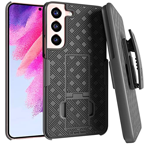 Rome Tech Funda con clip para cinturón para Samsung Galaxy S22 de 6.1 pulgadas [solamente] Combo de funda delgada y resistente, funda resistente para teléfono con soporte compatible con Samsung Galaxy S22, color negro