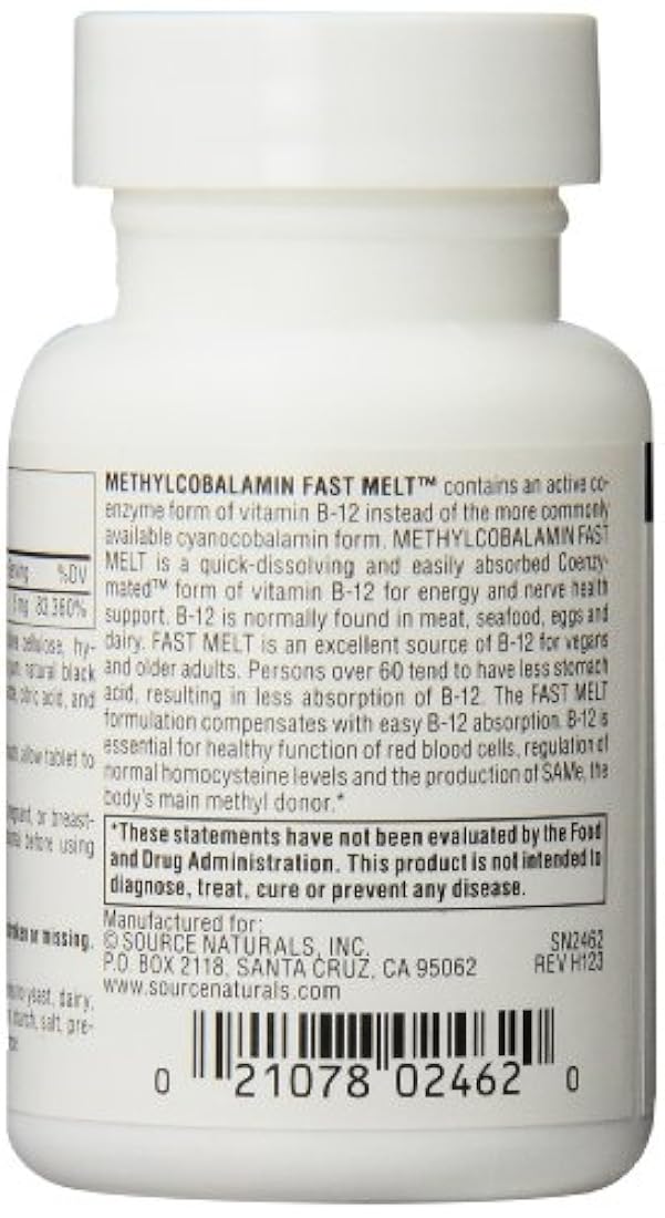 Fuente Naturals Methylcobalamin, Vitamina B-12, 60 tab