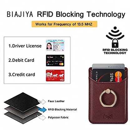 Tarjetero RFID para teléfono celular, tarjetero adhesivo de crédito para la parte posterior del teléfono para la mayoría de teléfonos inteligentes (rojo ganado)