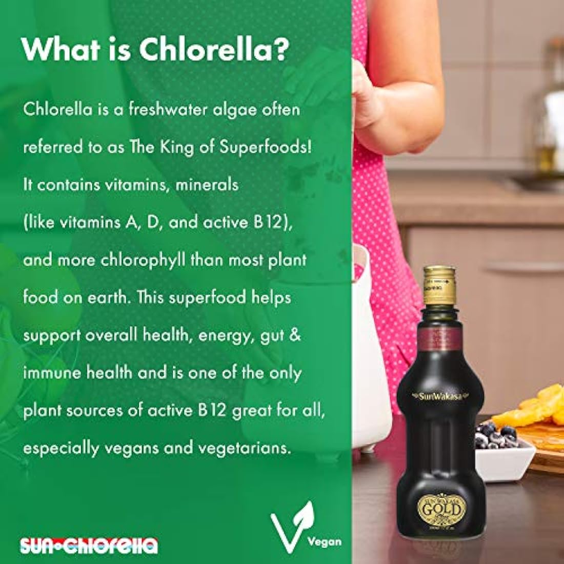Sun Chlorella Sun Wakasa Gold Plus 500 ml,SWGP,paquete de 1
