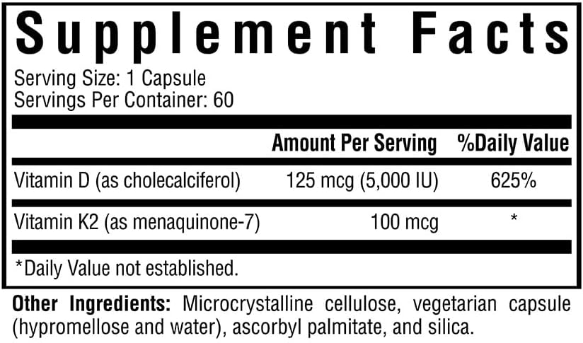 Vitamina D3 + K2 5000 IU - Salud Ósea e Inmunitaria - 60 Cápsulas