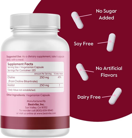 Bestvite Choline Inositol 500mg Vegan Sin rellenos 120 cápsulas