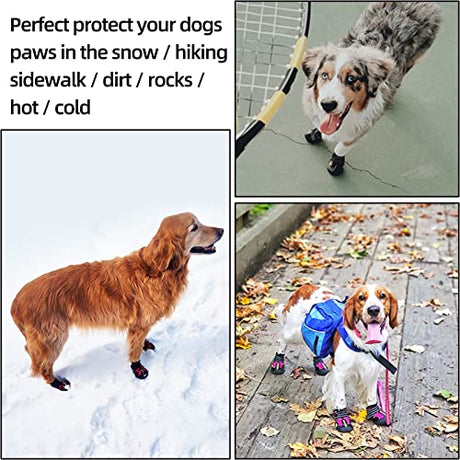 Hcpet - Botas de perro para mascotas, impermeables, transpirables, antideslizantes, 3M, con correa reflectante de tamaño pequeño a grande, 4 unidades
