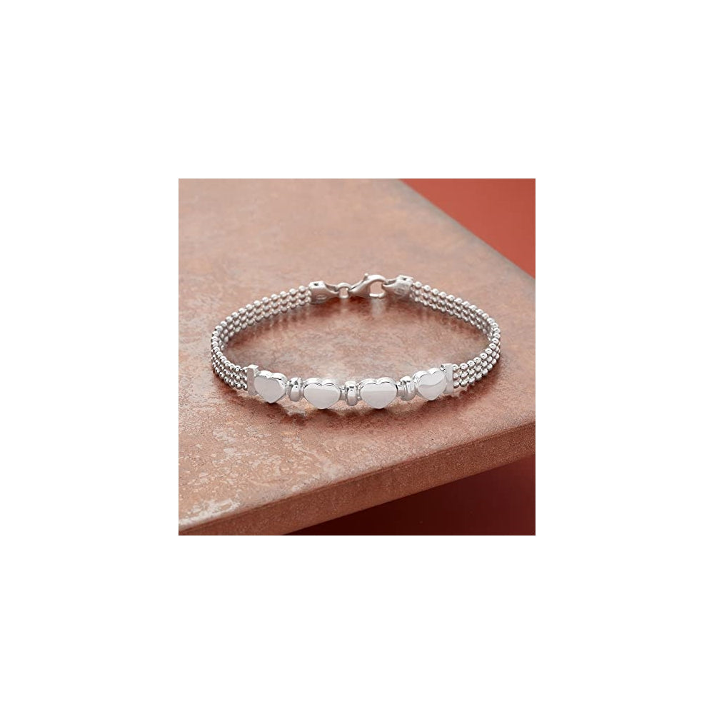 Pulseras y tobilleras de plata ley con cuentas de corazón