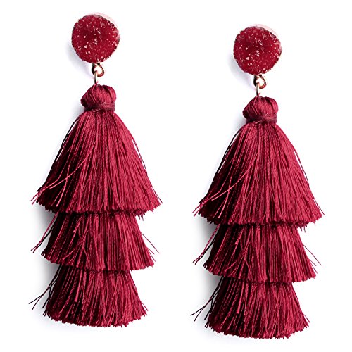 Aretes de borla de colores diseño bohemio con borla