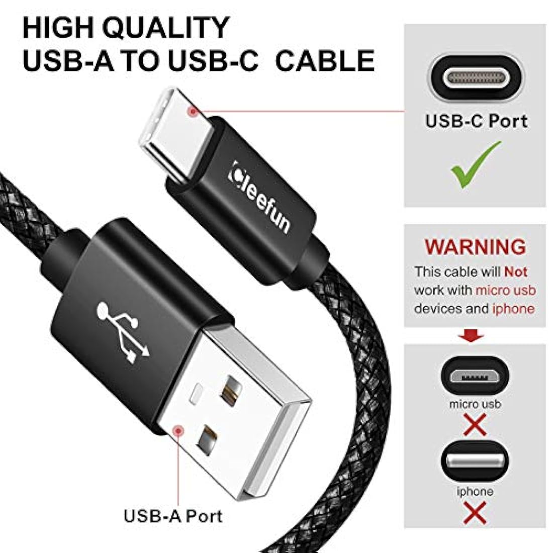 [Paquete de 5] Cable cargador USB tipo C de carga rápida