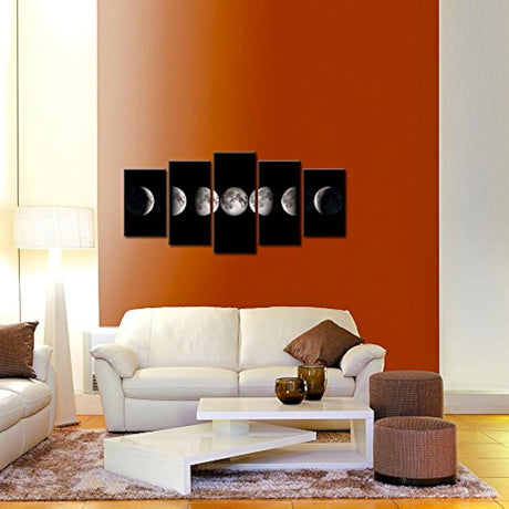 Mar encanto – Giclée moderno lona Prints estirada arte fases de la luna blanco y negro fotos a foto pinturas sobre lona arte de la pared para el hogar oficina decoración 16x48