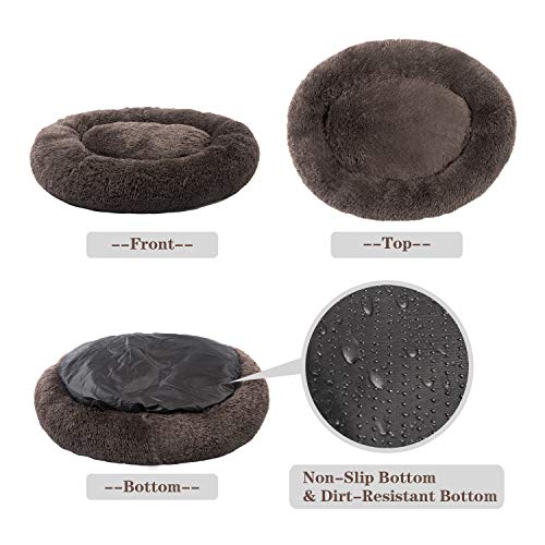 Cama calmante para perros de piel sintética, Marrón MFOX