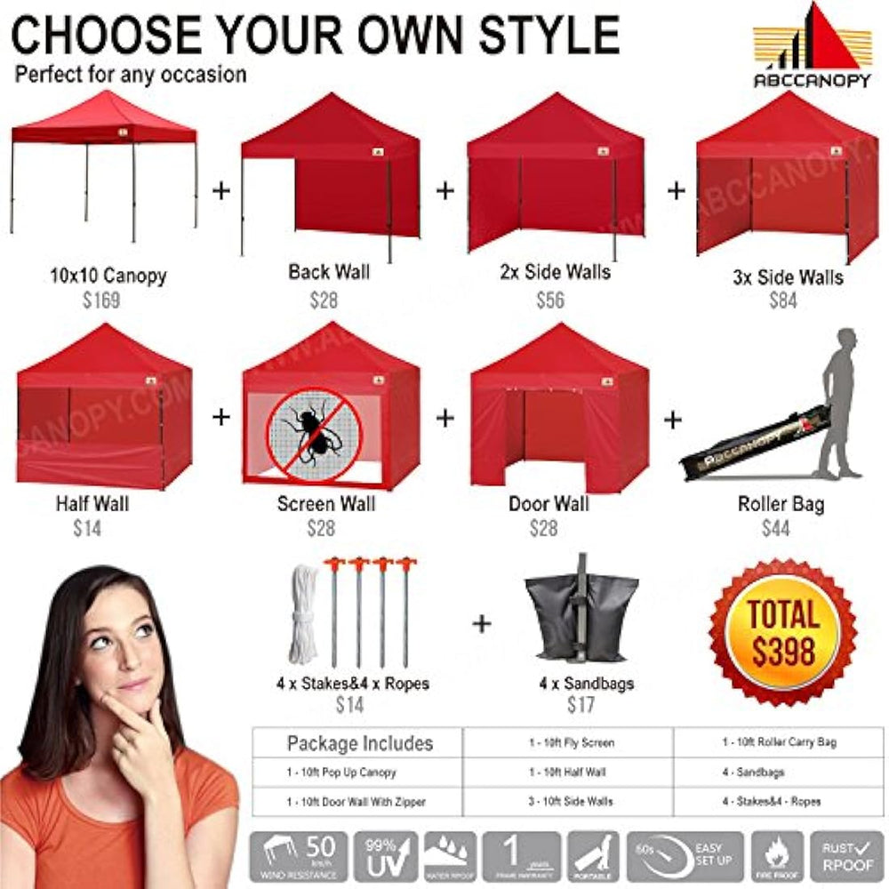 ABCCANOPY - Tienda de campaña con toldo de 10 x 10 con 4