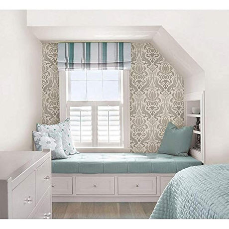 Papel pintado en vinilo estilo Damasco- gris para pared
