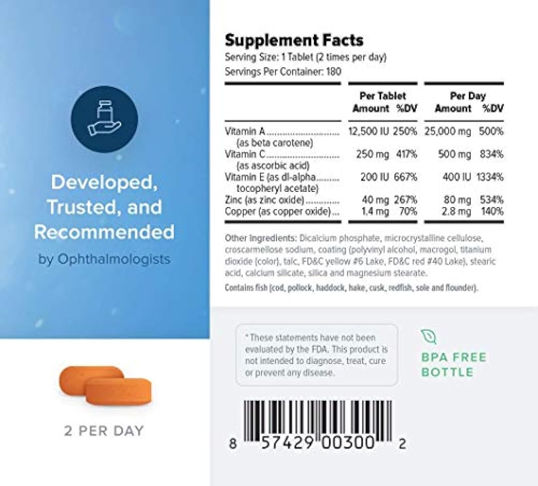 Focus MaculaPro - AREDS Based Eye Vitamin-Mineral Supplement (180 ct. 90 Day Supply) -AREDS Based Vitamins for Non-Smokers - AREDS Based Supplements