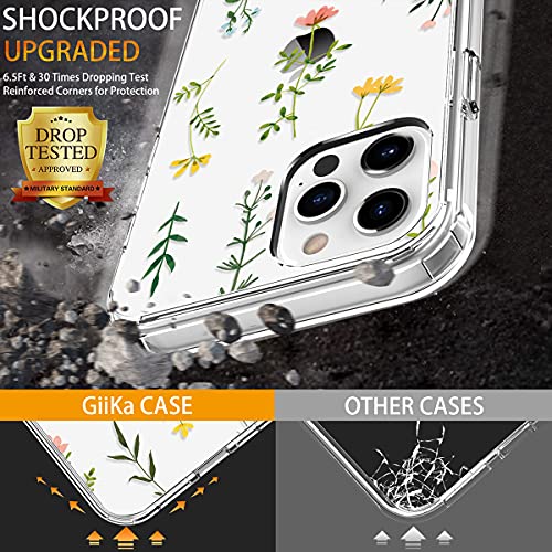 GiiKa Funda para iPhone 12 Pro Max con protector de pantalla, transparente cuerpo completo a prueba de golpes de protección floral niñas mujeres caso duro con TPU parachoques cubierta teléfono caso para iPhone 12 Pro Max, flores de hierba