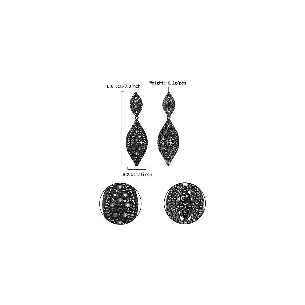Aretes colgantes de 2 hojas con cristales negro claro