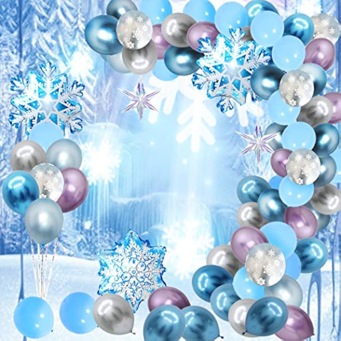 Guirnalda de globos de copo de nieve Finypa, juego de 90
